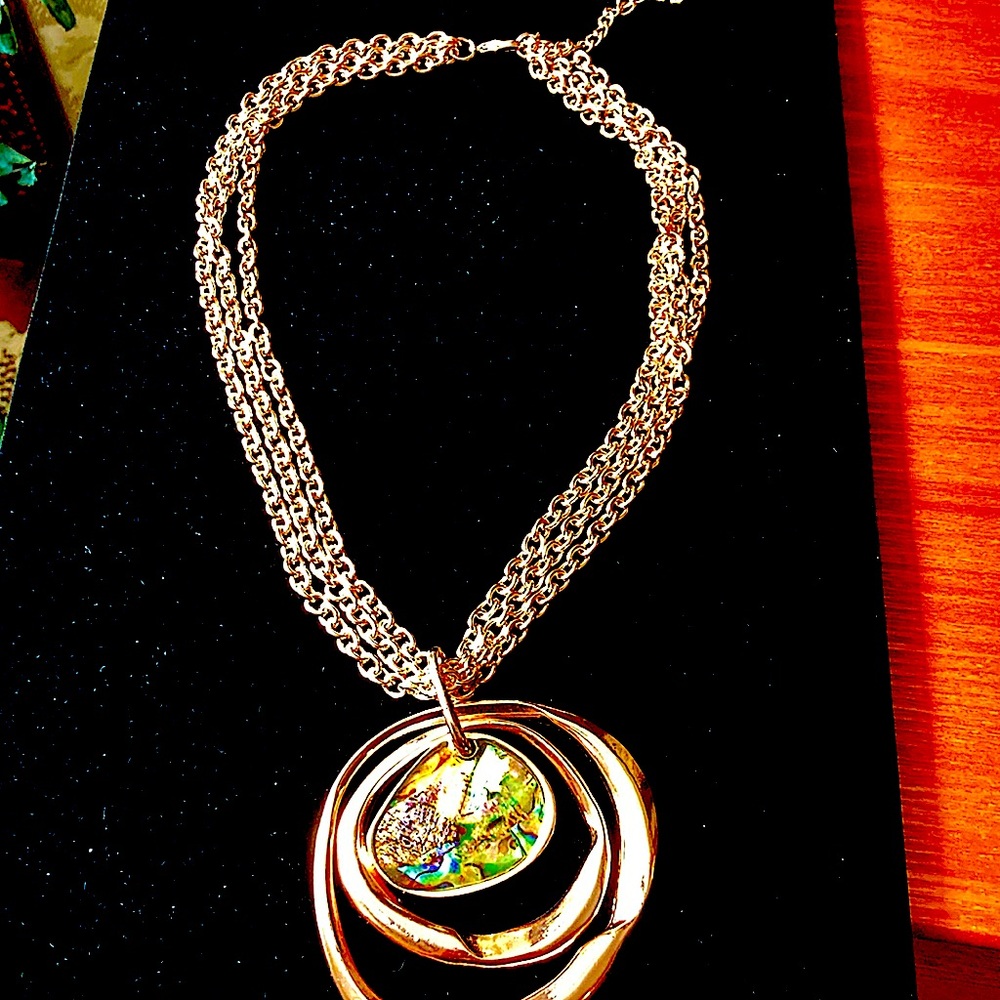 Elegant Gold and Multicolor Pendant Necklace 28 inch adjustable